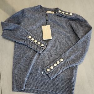 BURBERRY - Soft Grey Sweater with Gold Button Details